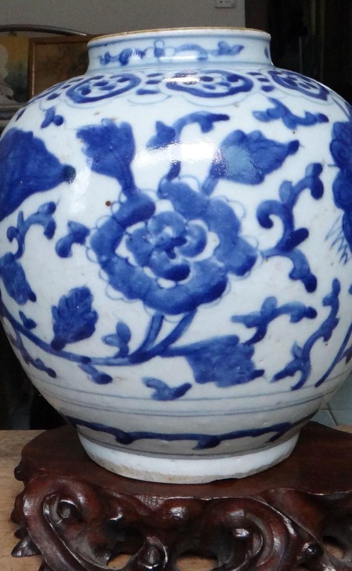 【明嘉靖】青花画狮戏图纹人头罐 全品包老