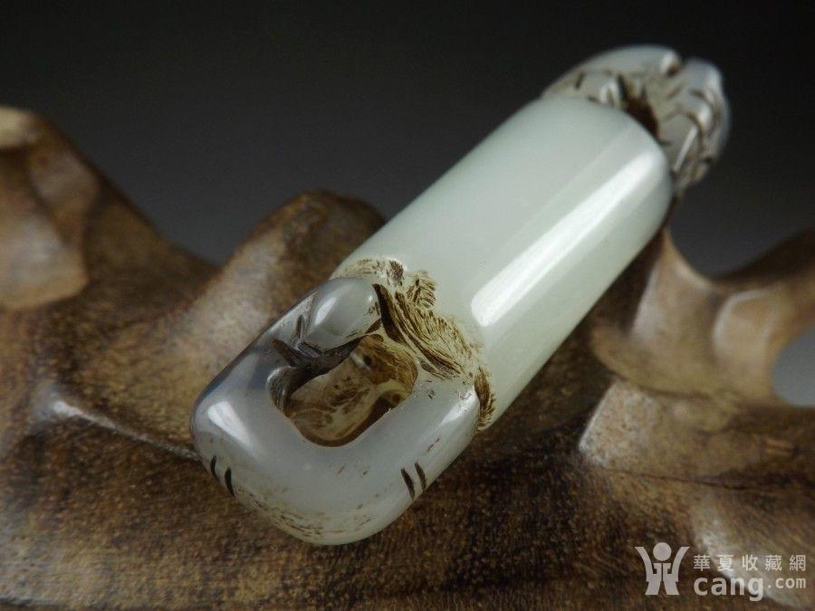 明代早期.和田白玉带黑沁龙首大玉提携