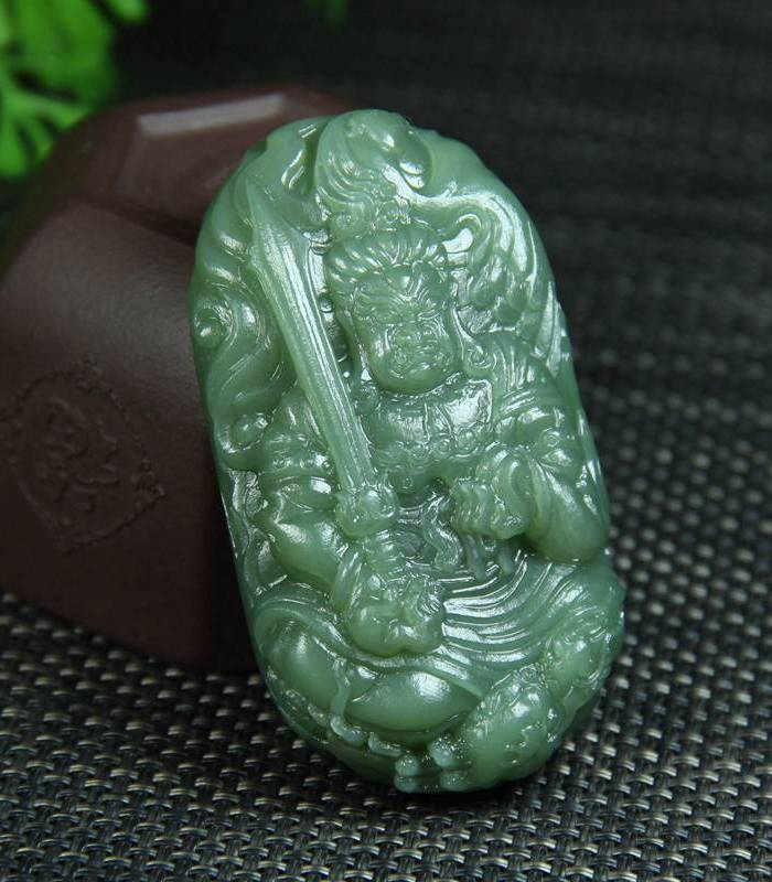 和田玉碧玉鸭蛋青苏工精雕不动尊菩萨不动明王挂件