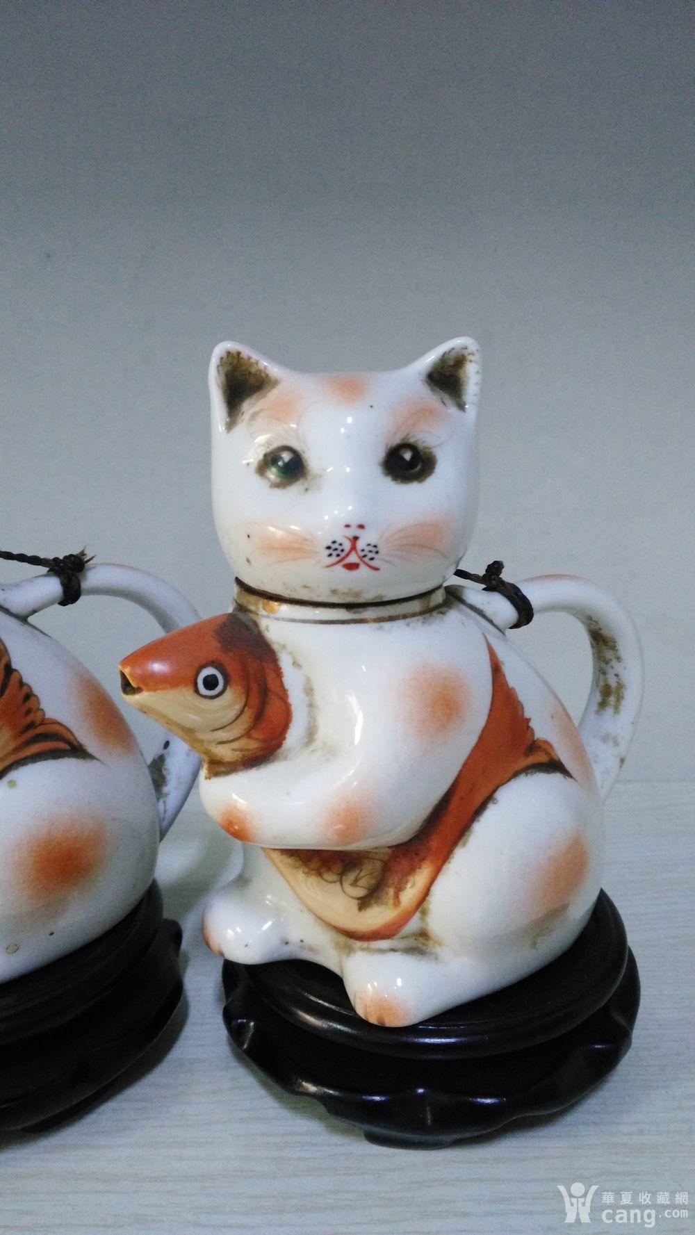 民国小猫抱鱼壶一对