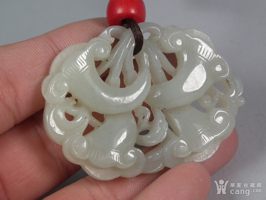 明代和田白玉双面镂空双凌霄花大玉佩