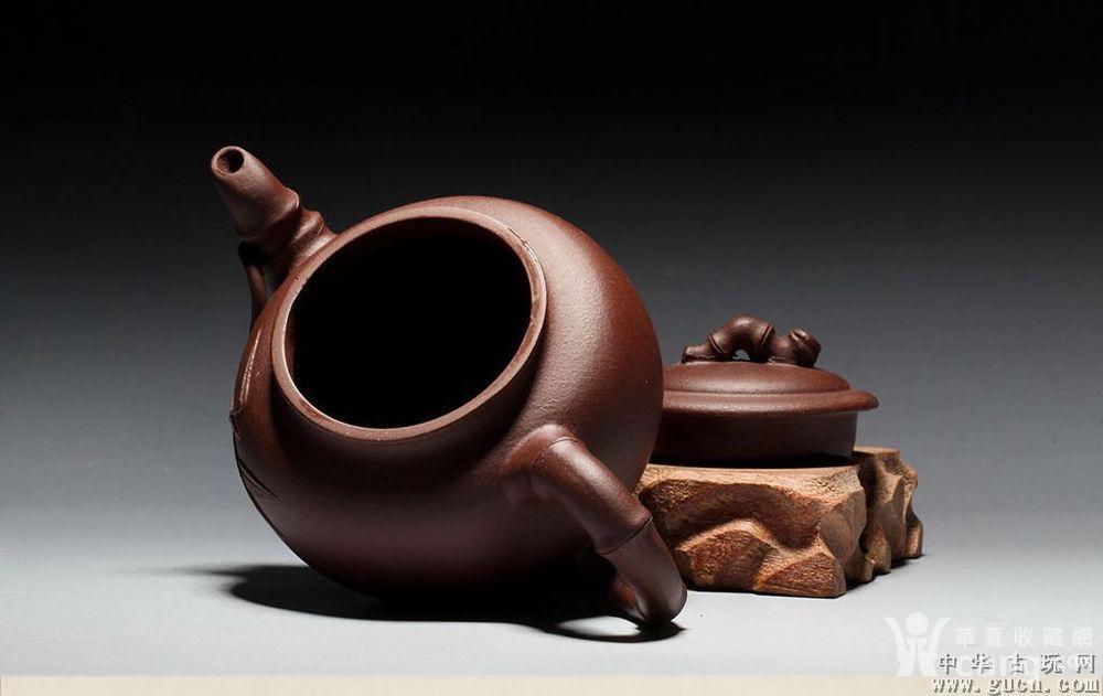 宜兴紫砂茶壶王兆春300ml竹节紫砂壶原矿老紫泥