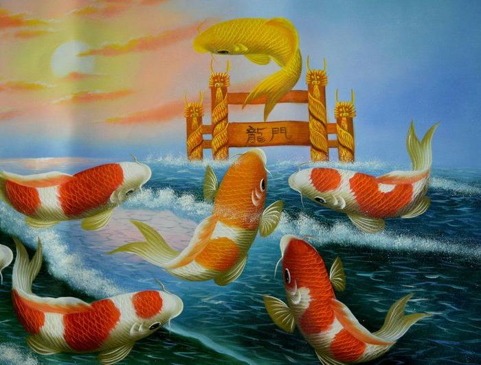 鲤鱼跃龙门油画一幅