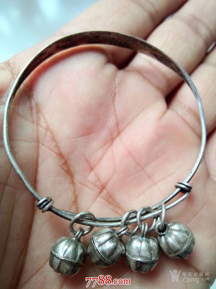 清代全品长命百岁老银脚镯一只