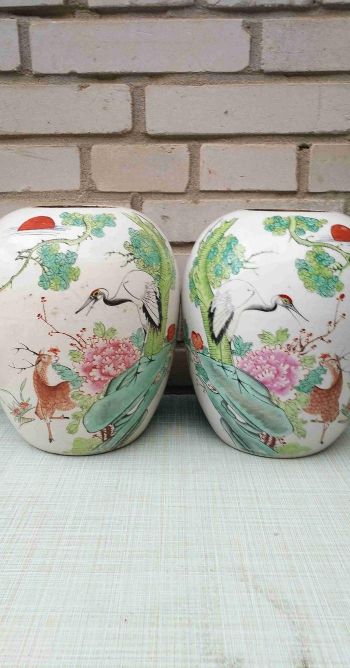 民国花鸟冬瓜罐一对全品