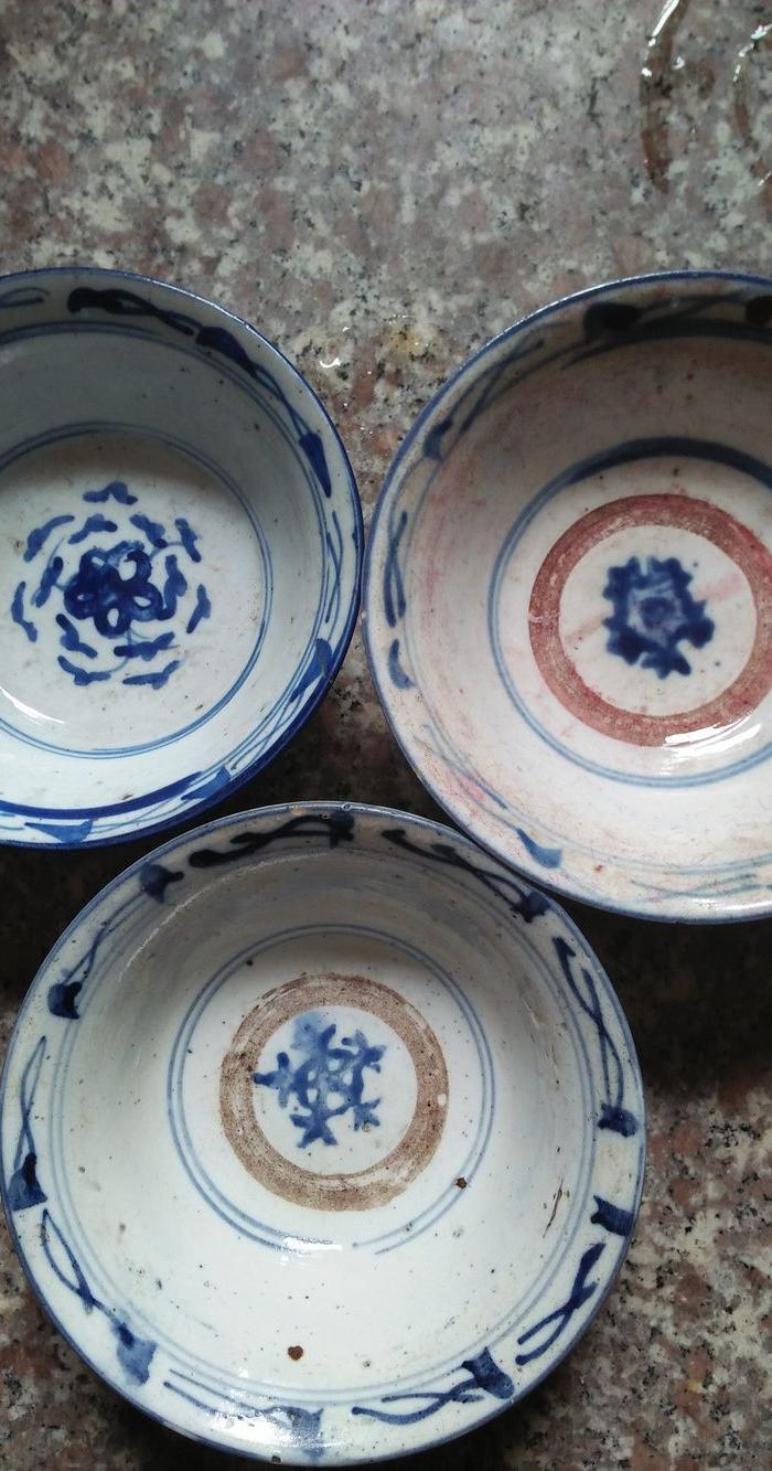 民国青花碗3个