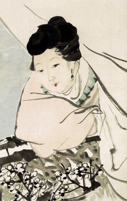 清-任伯年-梅花仕女图-纸本已装裱挂轴