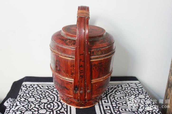 民俗老物件文革时代圆形2层食盒 点心盒 江南十里红妆小木盒