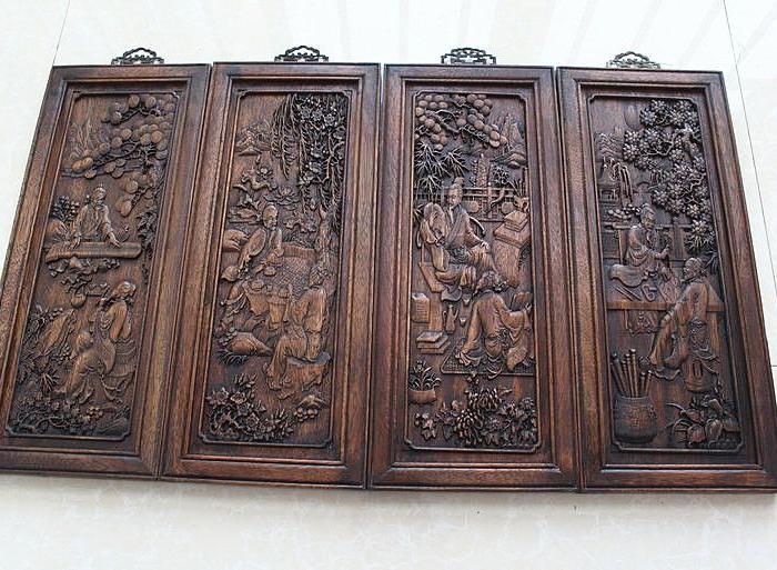 越南花梨木挂扁挂屏琴棋书画木雕屏风精品收藏