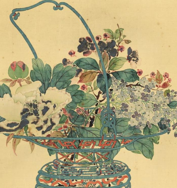 振麟 清供花篮 绢本