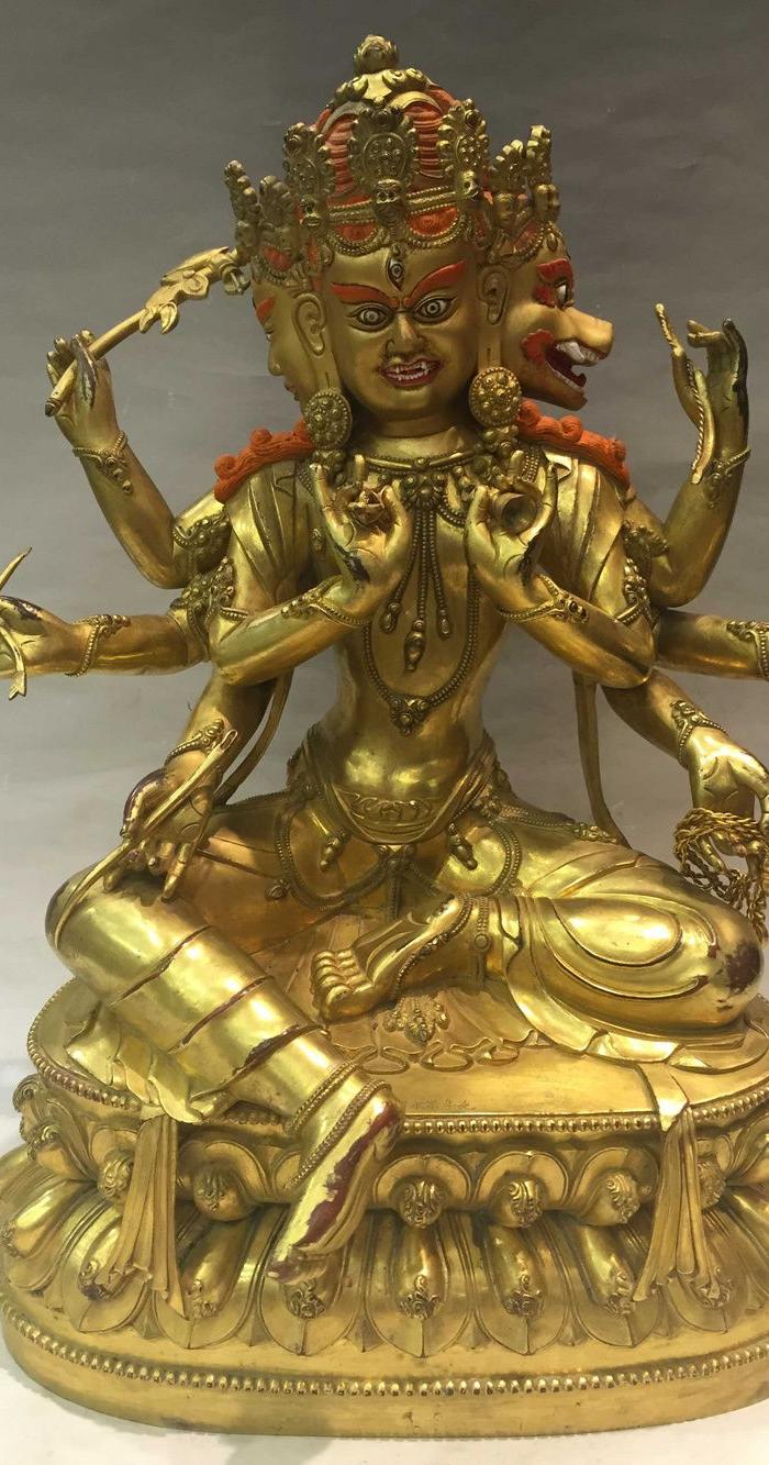 明永乐铜鎏金摩利支天三面佛