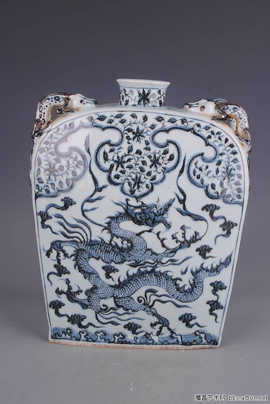 元青花四螭龙系龙纹扁壶