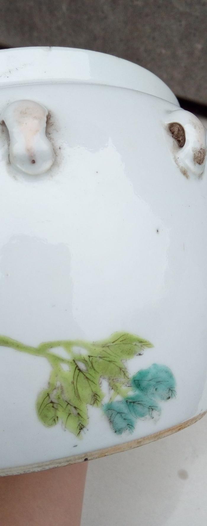 少山作浅绛彩花鸟粥罐