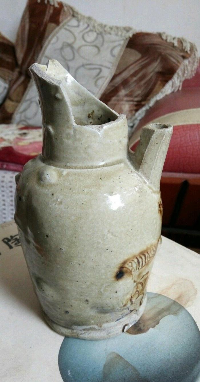 * 长沙铜官窑褐彩花鸟纹执壶