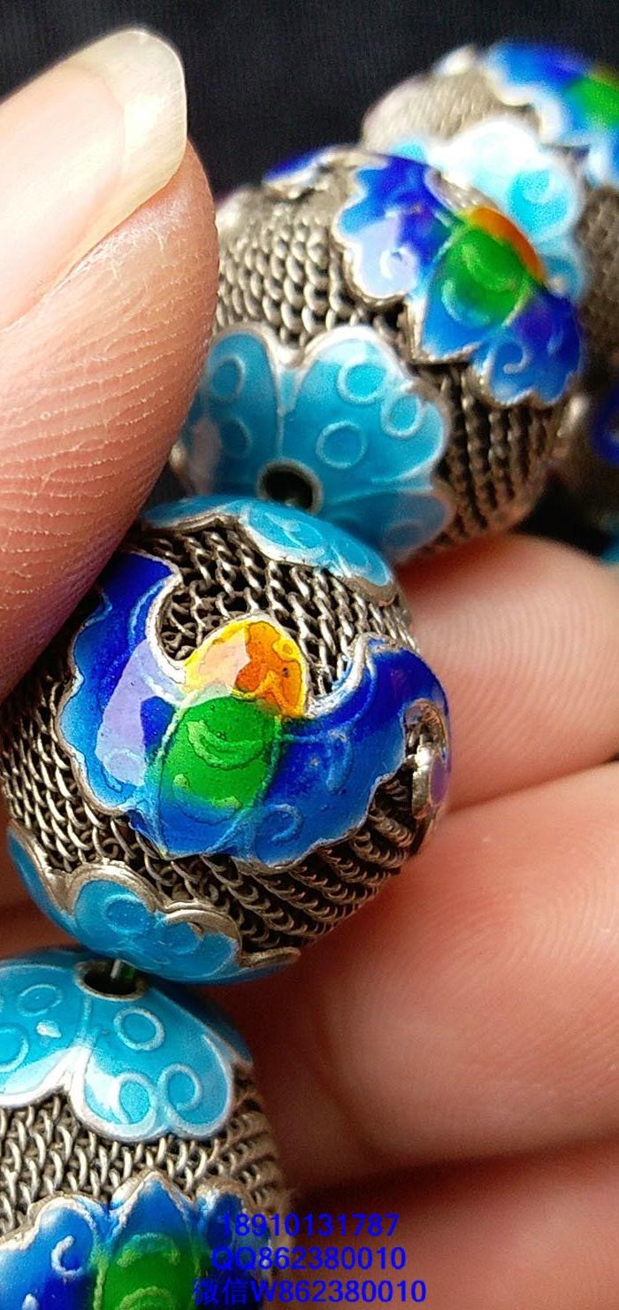 老银掐丝烤蓝手串