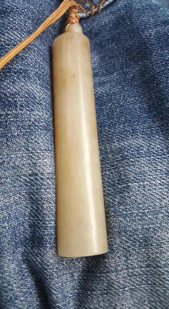 清代和田白玉洒金黄翎管(全品)