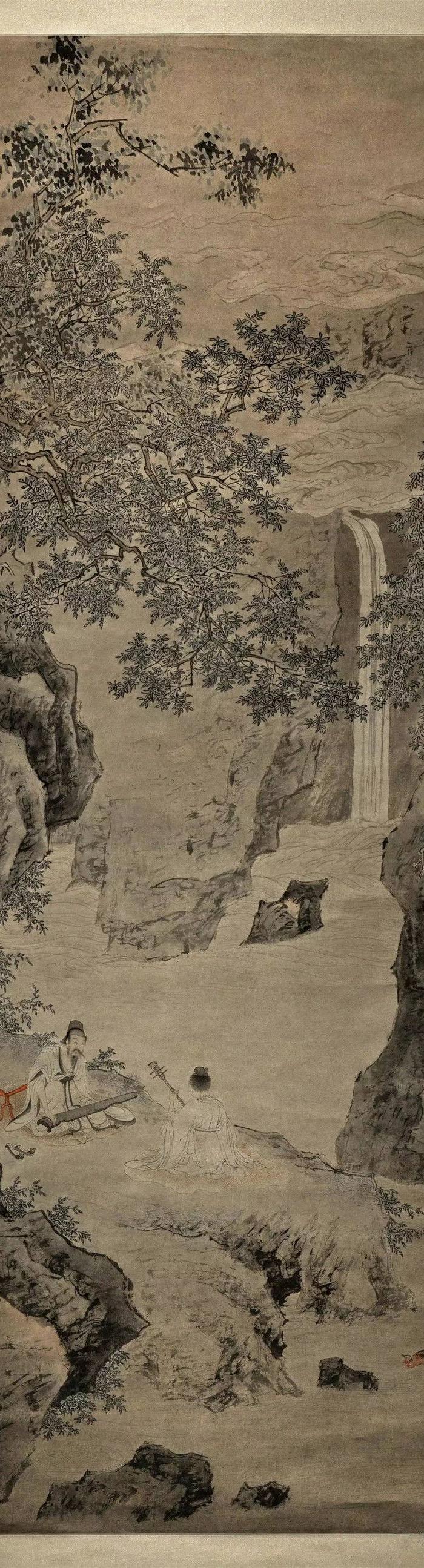 明 仇英 松溪横笛图