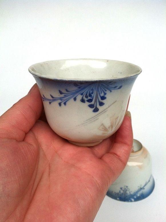 民国老瓷器(陈协兴造)花卉马蹄杯3个