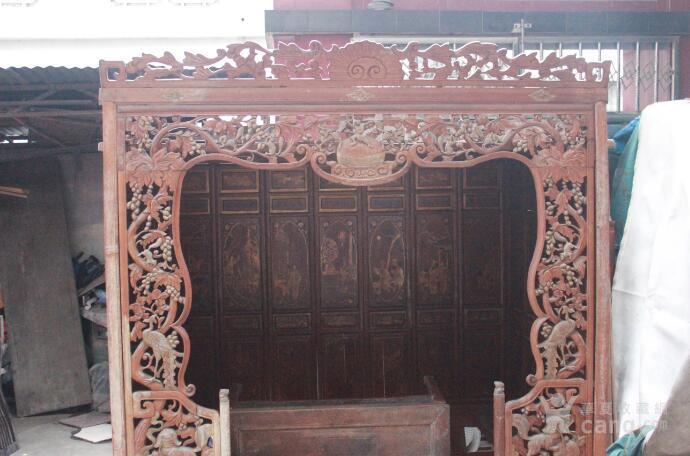 民俗老物件一根藤老式拔步床千工床架子床老木雕老旧家具古玩