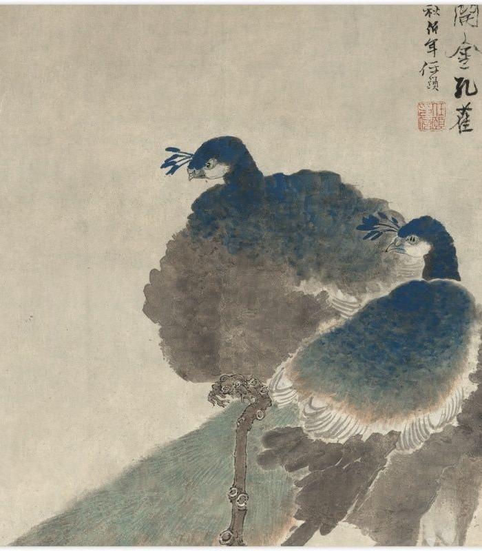 清代任伯年开屏孔雀图