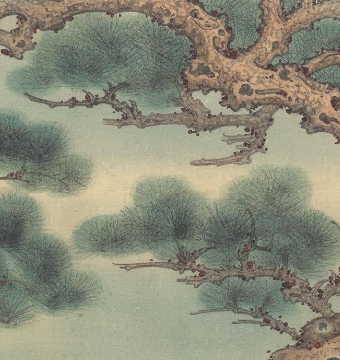 任重秋浴图青绿山水