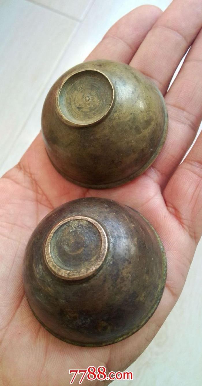 民国满洲国铜酒杯一对同售