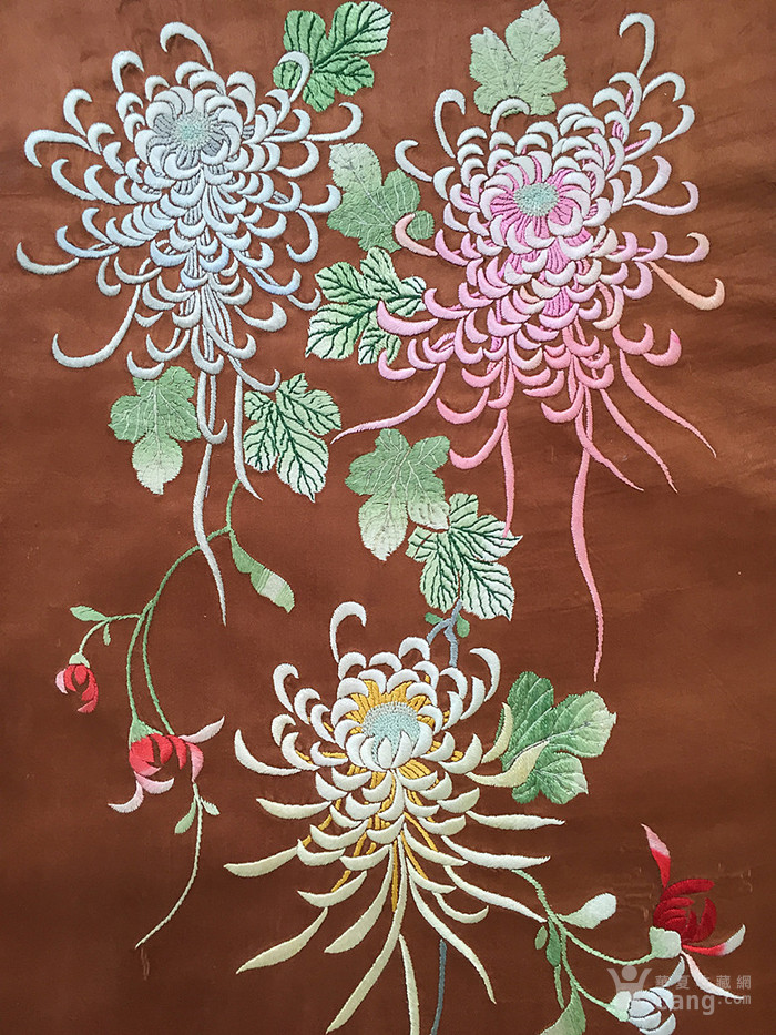 清代 刺绣菊花条幅