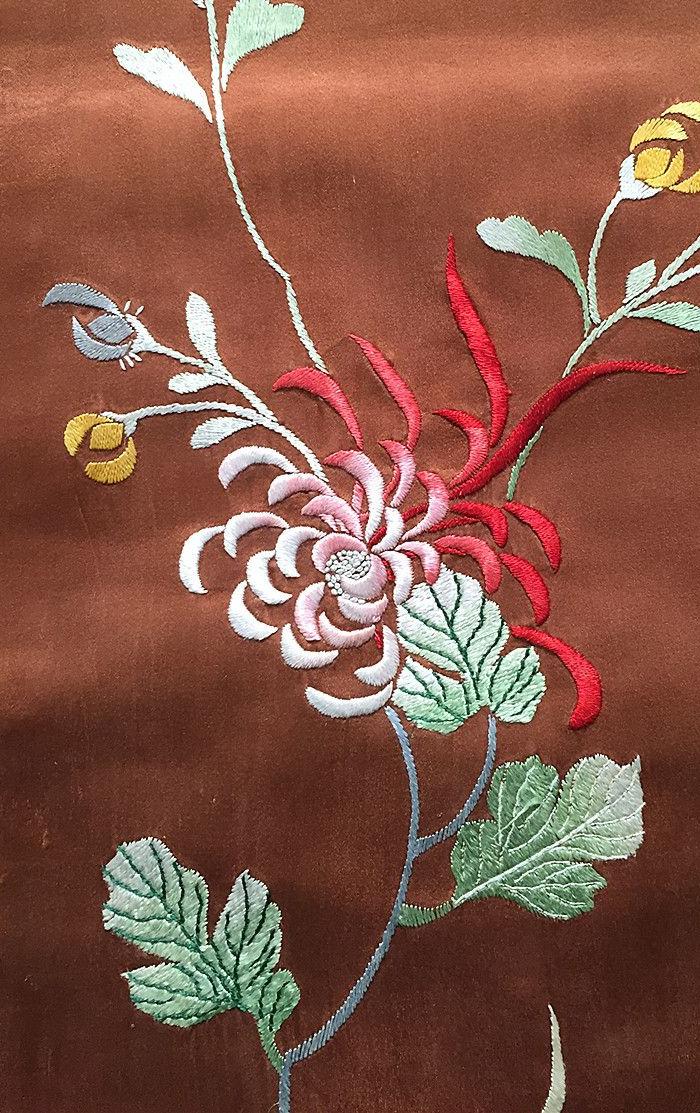 清代 刺绣菊花条幅