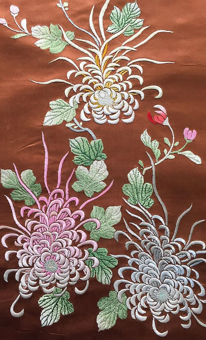 清代 刺绣菊花条幅