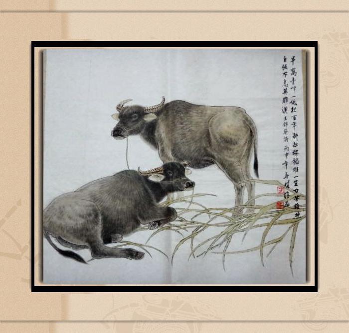 方楚雄绘双牛图画心