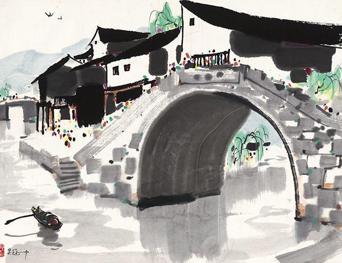 近现代-吴冠中-白首忆童年-68x49cm 横幅