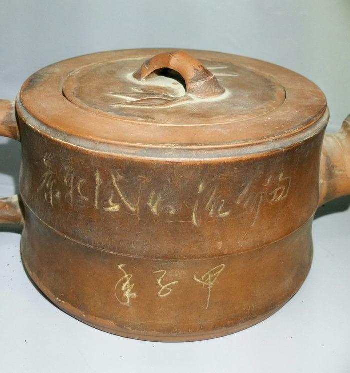 少石刻朱节紫砂壶