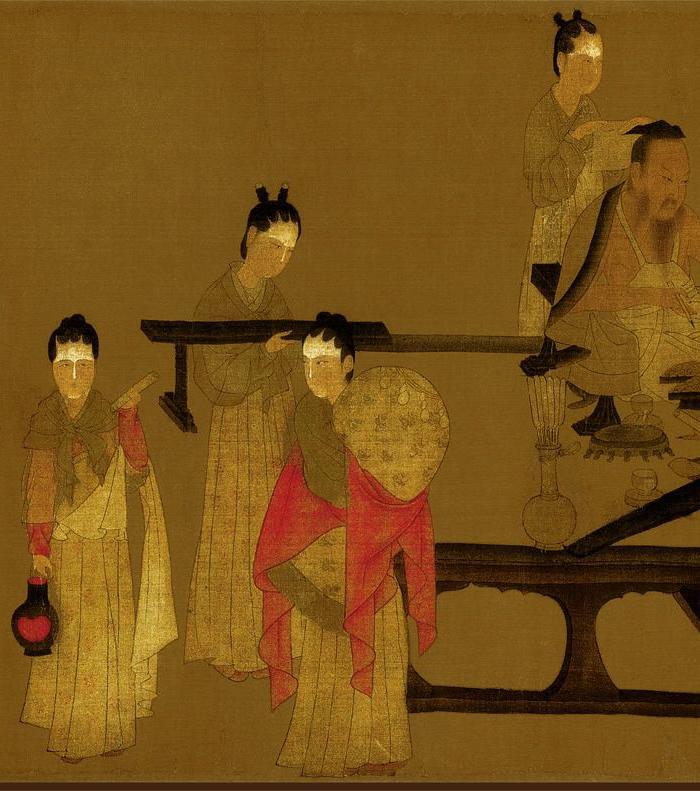 北齐-杨子华-校书图-绢本已装裱横幅