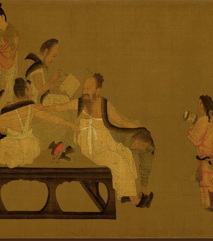 北齐-杨子华-校书图-绢本已装裱横幅