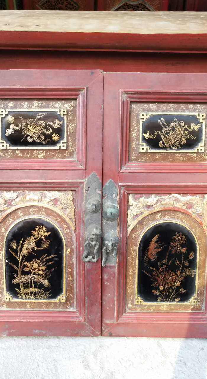 清末民初楠木描金柜门两对