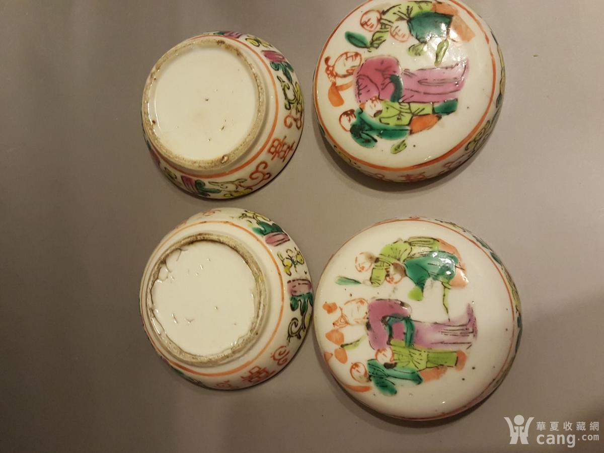 嘉道粉彩人物文房印盒一对