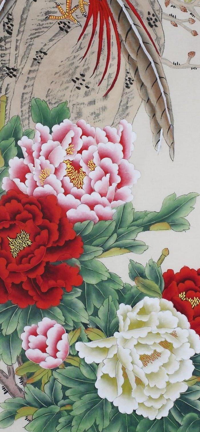 中美协张老师四尺工笔花鸟【锦上添花】