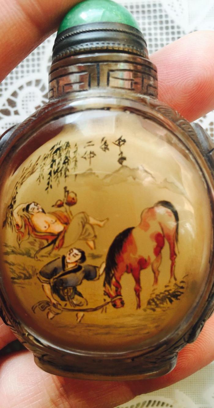 丁二仲手绘浴马图鼻烟壶
