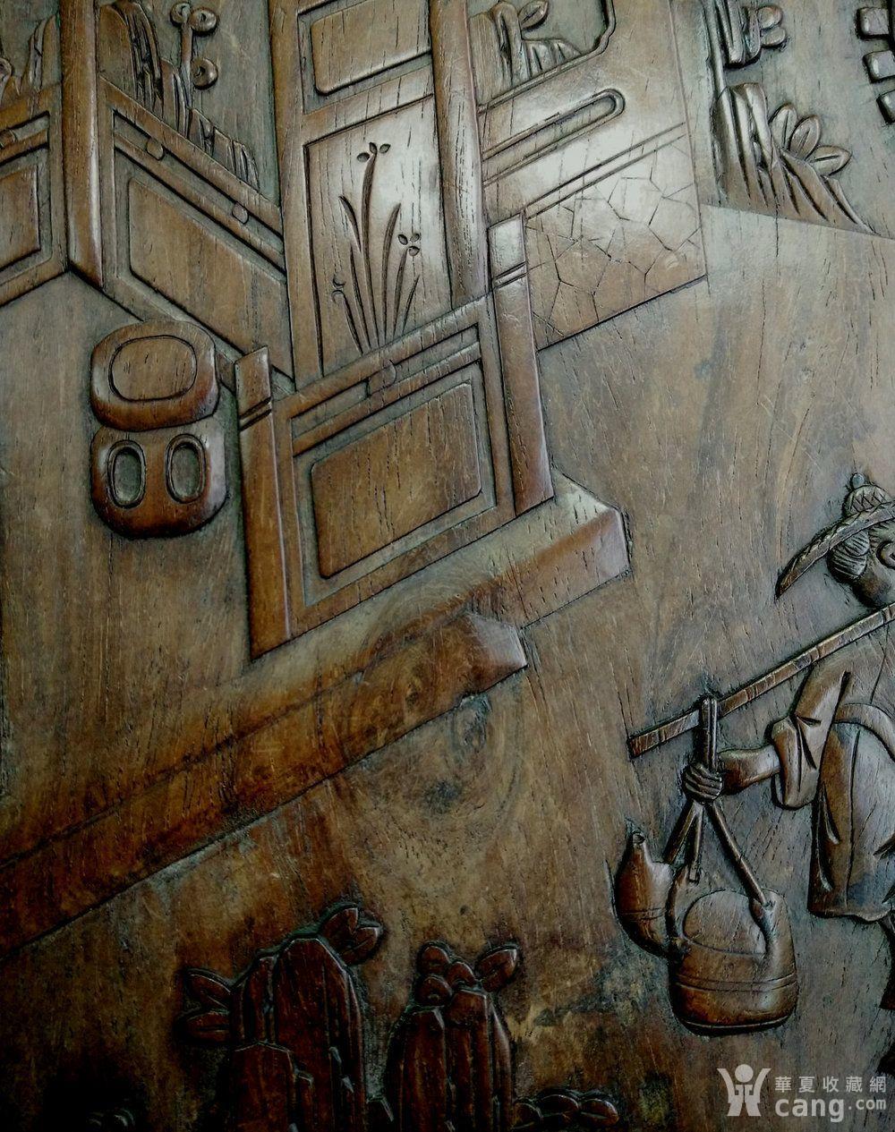 清代 黄花梨浅浮雕工手雕农耕图故事人物挂屏