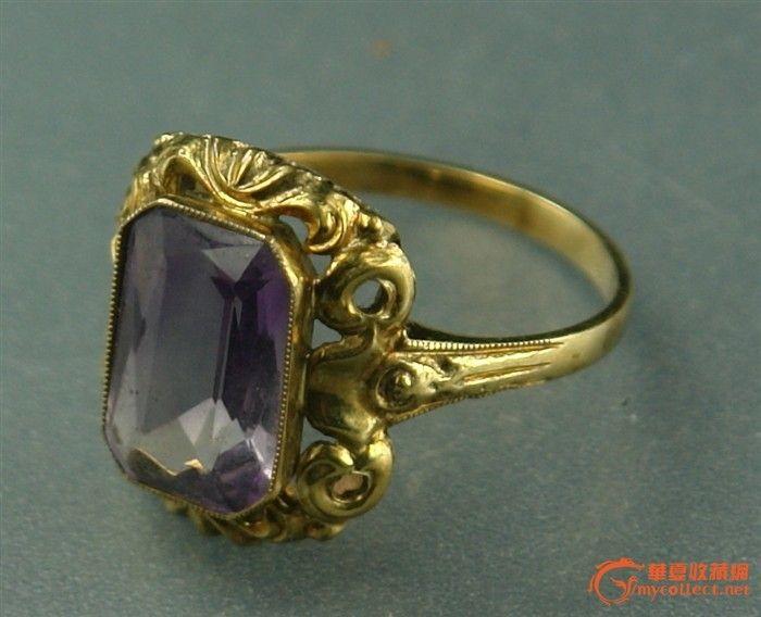 欧洲原装金镶嵌紫晶古董戒指b6