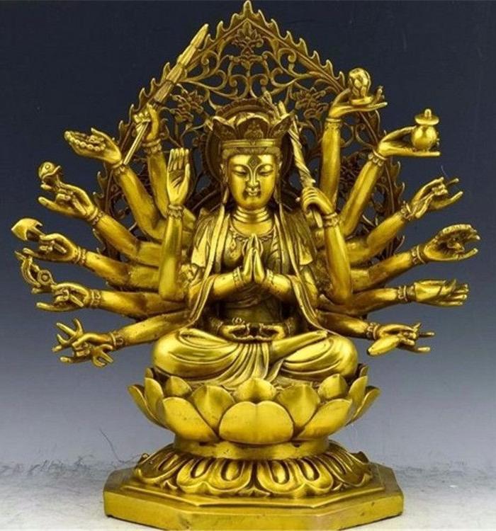 仿古纯铜十八臂准提佛母千手观音佛像佛具