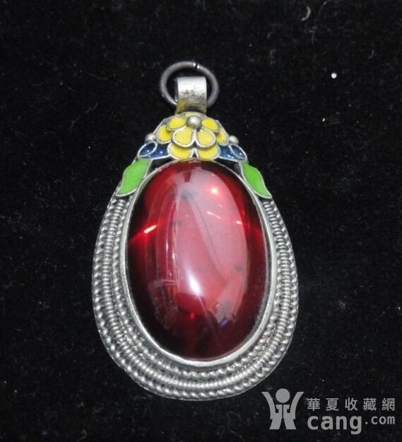 古典红宝石项坠 落款足银典盛 老物件 老宝石吊坠