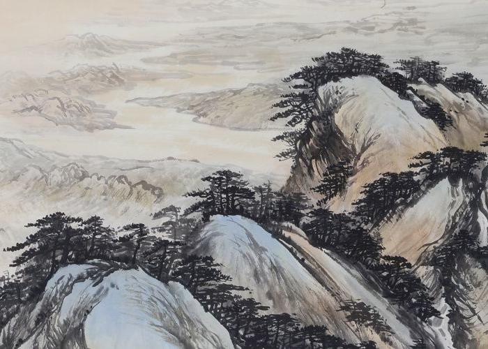 江山如此多娇傅抱石关山月合作巨幅山水画