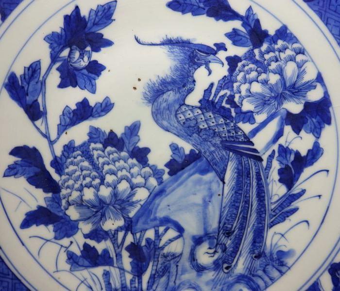 清代青花凤凰绘画盘