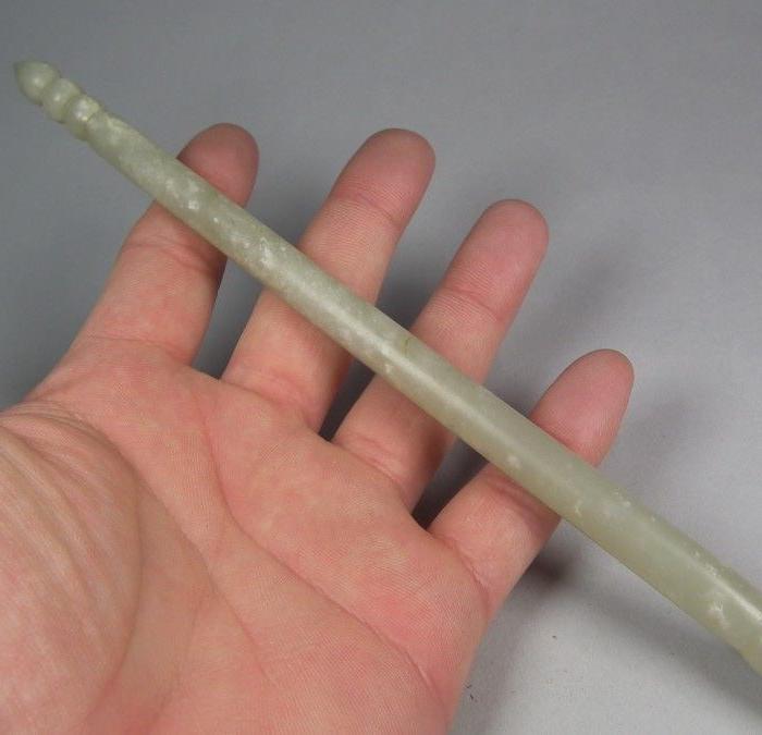 清代和田青白玉玉毛笔杆