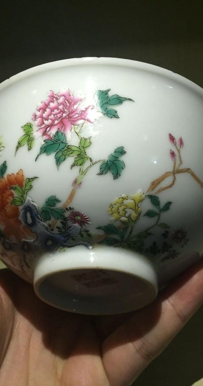 民国 洪宪年制 粉彩花鸟碗