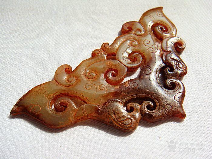 西周老和田玉夔龙玉佩9.1x4.6x0.4厘米