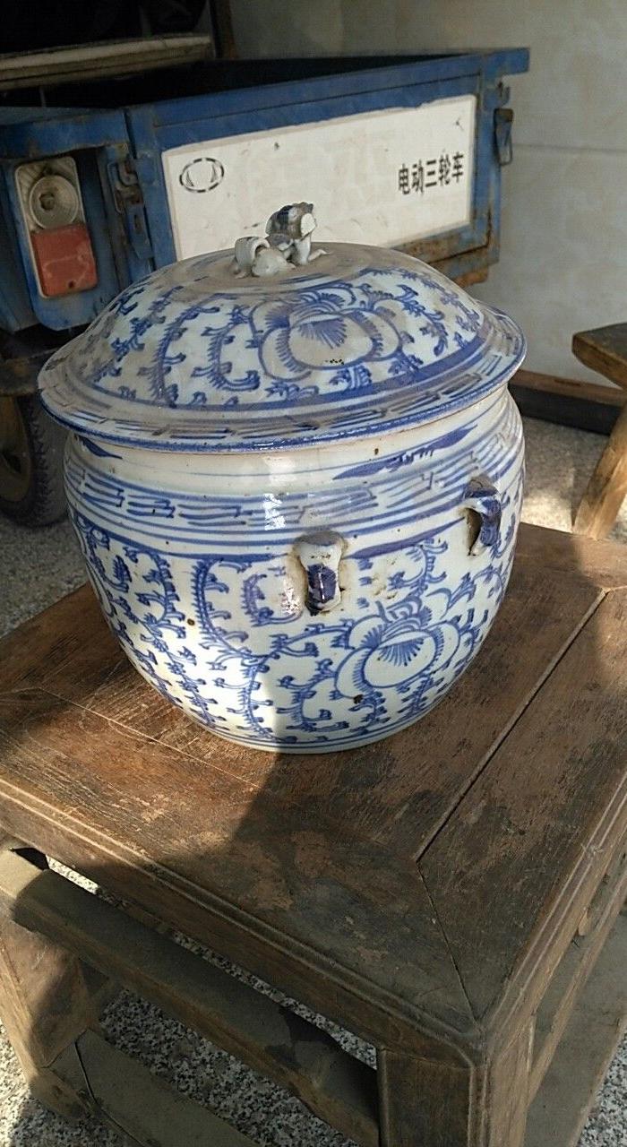 晚清青花粥罐一个