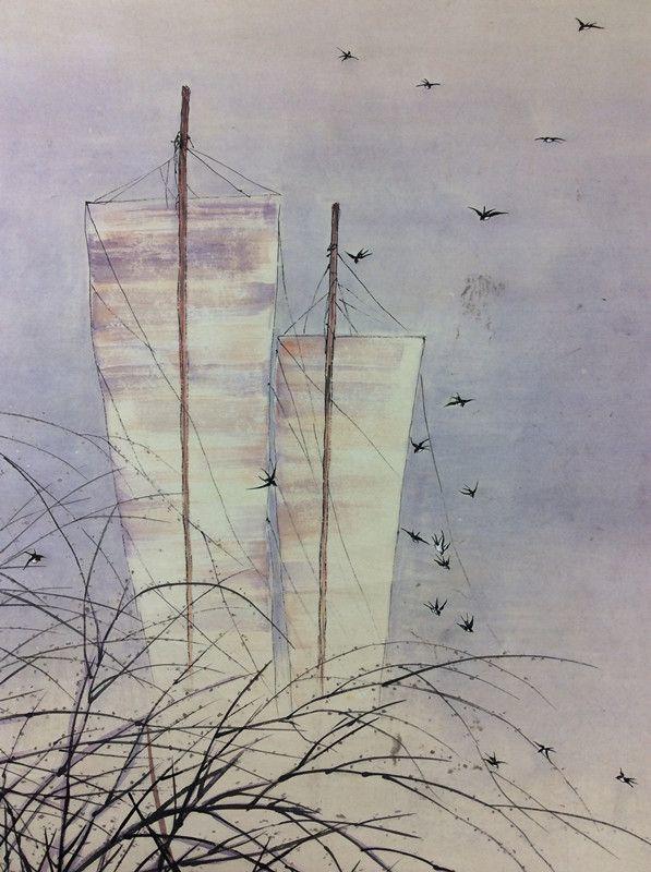 邓芬山水长江帆影国画