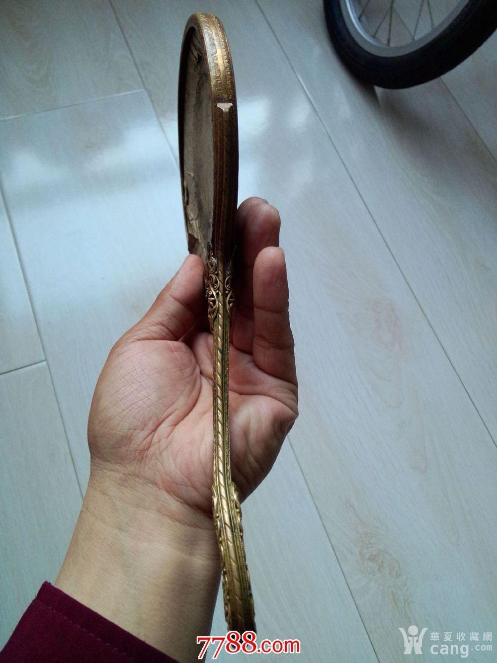 老铜鎏金玻璃手镜框